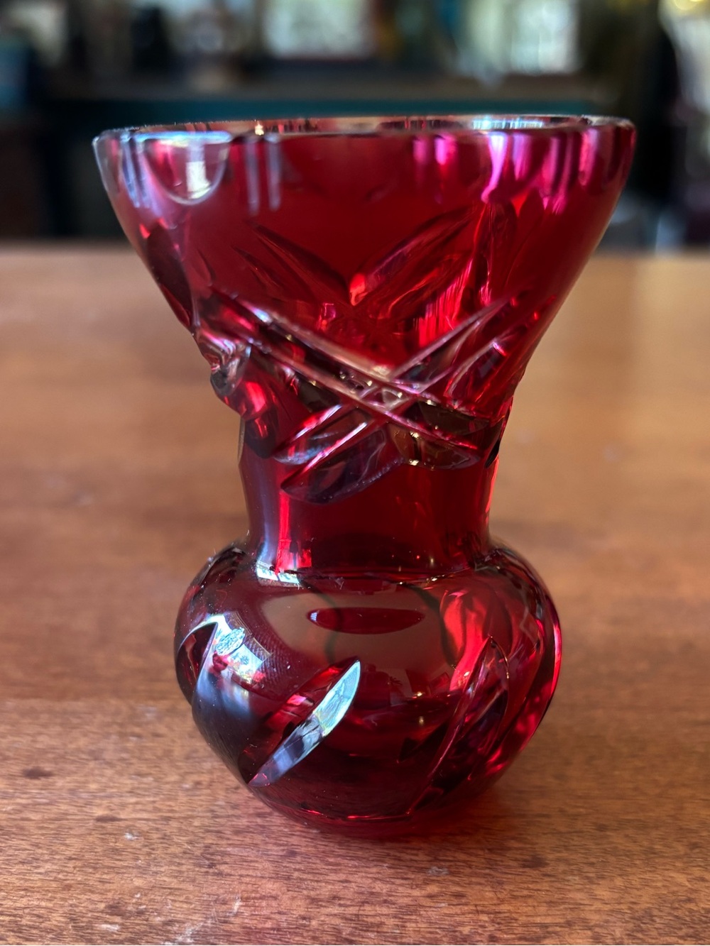 Nacthmann vintage ruby red overlay cut crystal or lead crystal bud vase